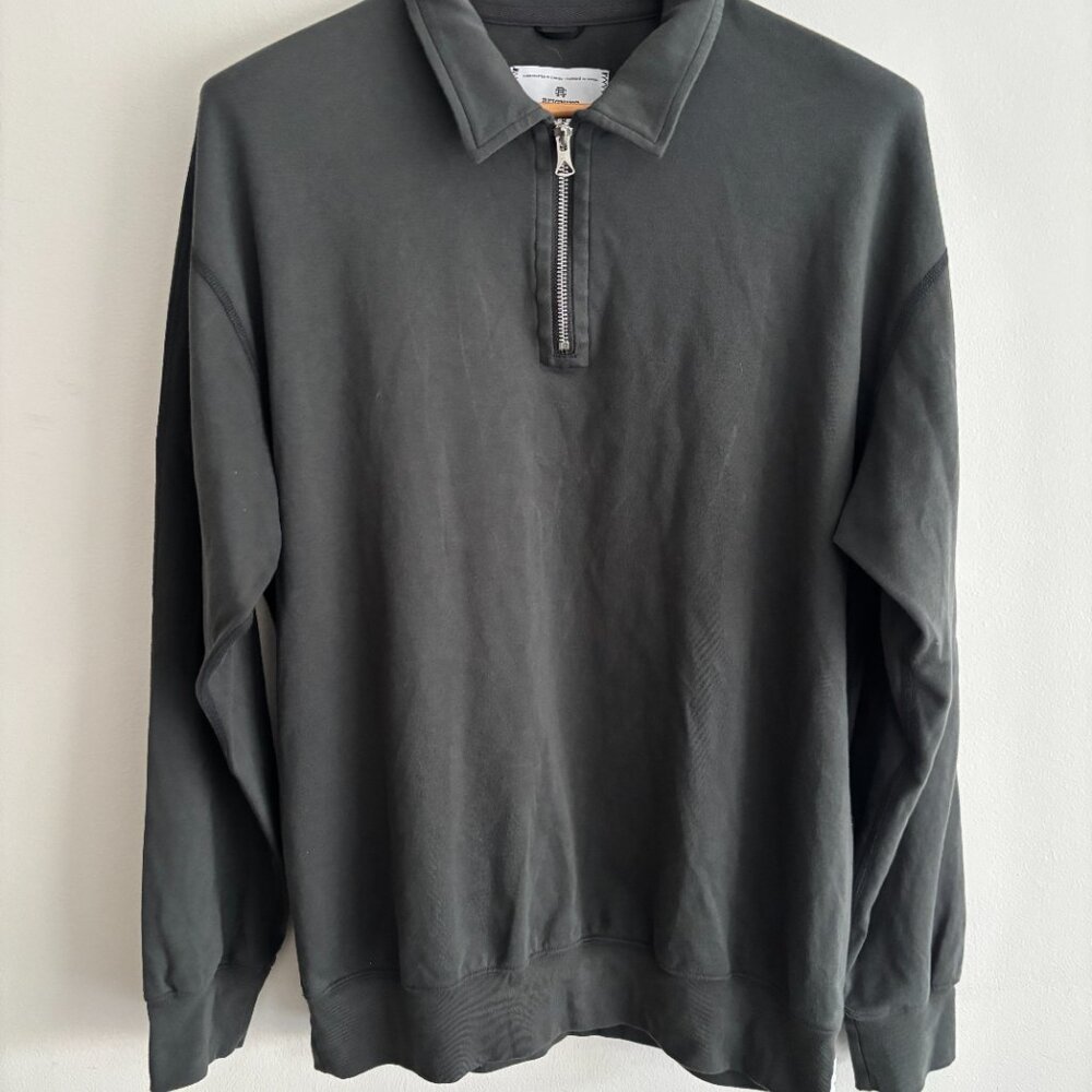Reigning Champ Olive Green Quarter Zip Long Sleeve Polo - Medium - Picture 4 of 9